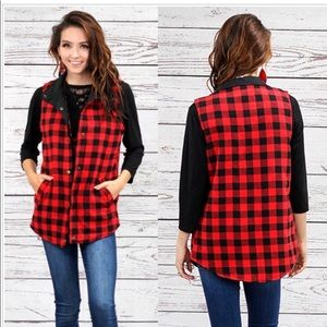 Reversible black/red plaid vest
